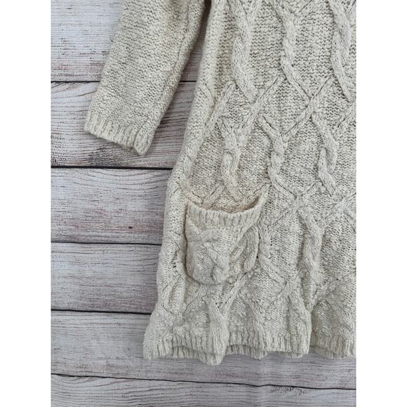Sleeping on Snow Cable Knit Turtleneck Tunic Sweater Dress Womens M Cream Ivory - Picture 4 of 10